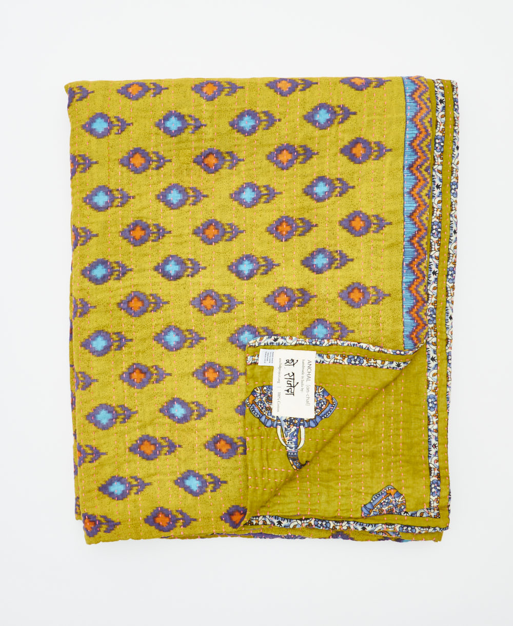 soft twin kantha blanket made from upcycled vintage cotton saris
