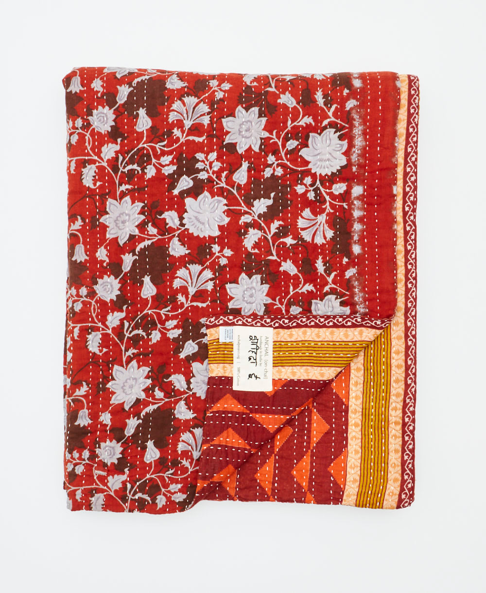 soft twin kantha blanket made from upcycled vintage cotton saris