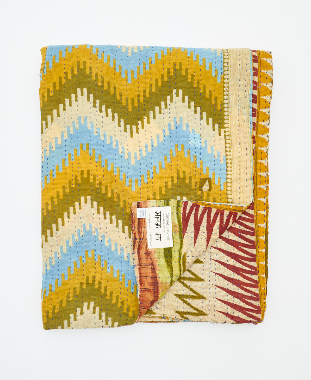 soft twin kantha blanket made from upcycled vintage cotton saris