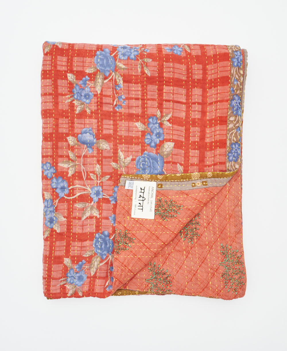 soft twin kantha blanket made from upcycled vintage cotton saris