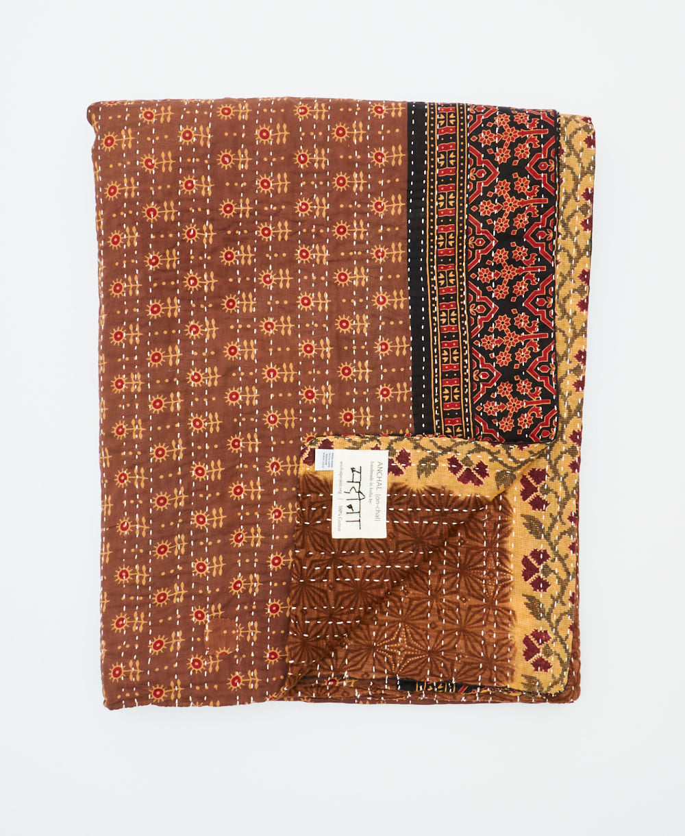 soft twin kantha blanket made from upcycled vintage cotton saris