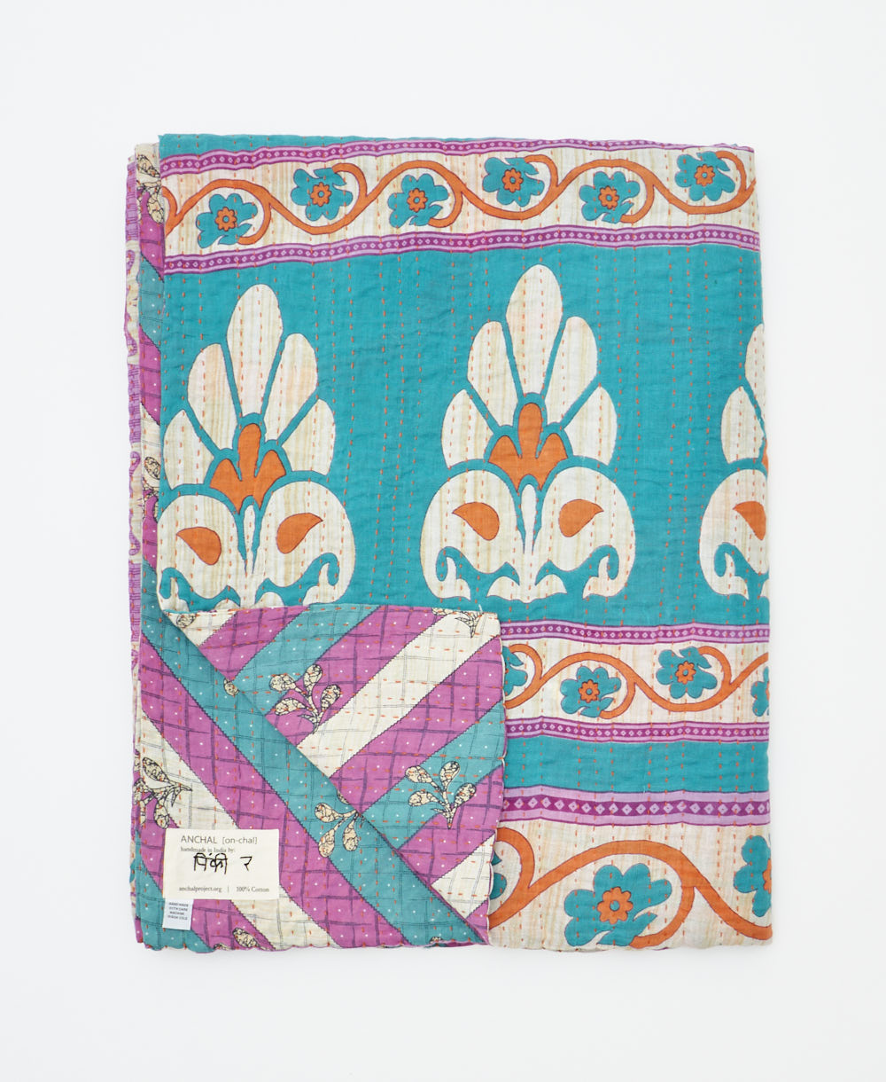 quilted throw in twin size handmade in India by Anchal artisans