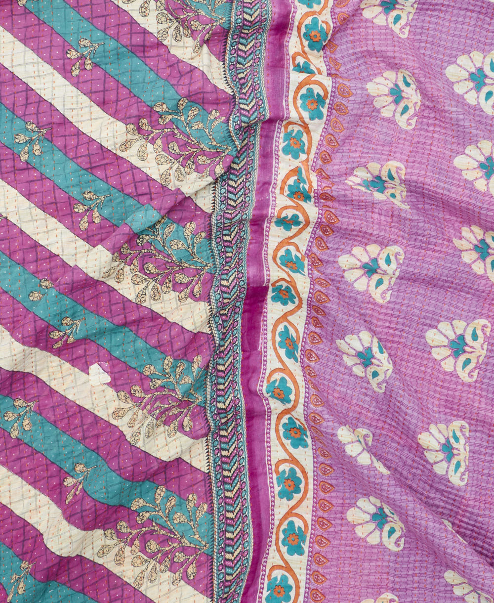 soft twin kantha blanket made from upcycled vintage cotton saris