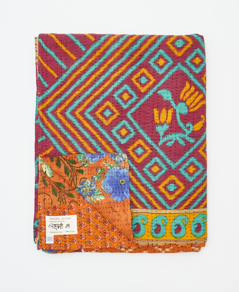 quilted throw in twin size handmade in India by Anchal artisans