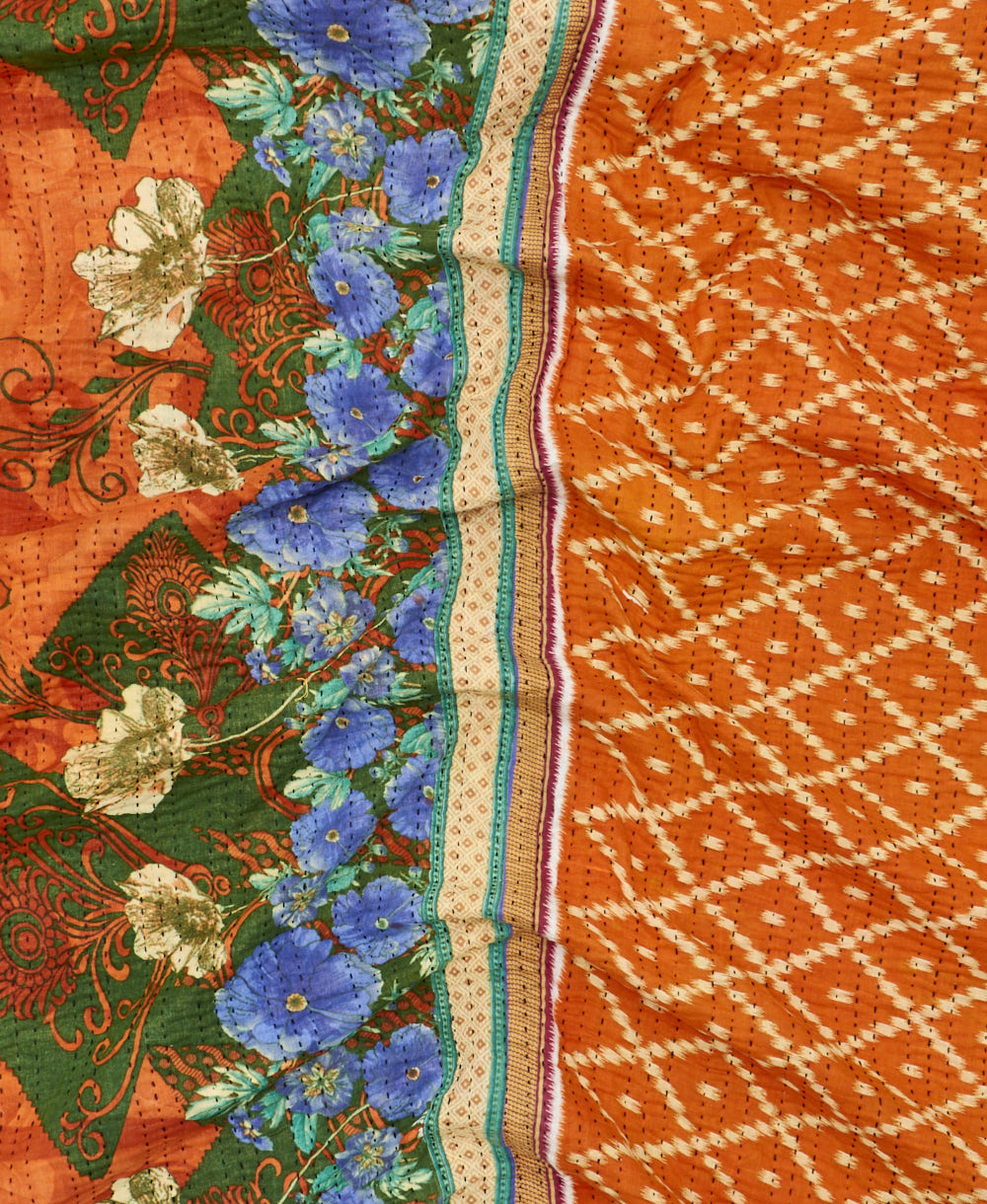 soft twin kantha blanket made from upcycled vintage cotton saris