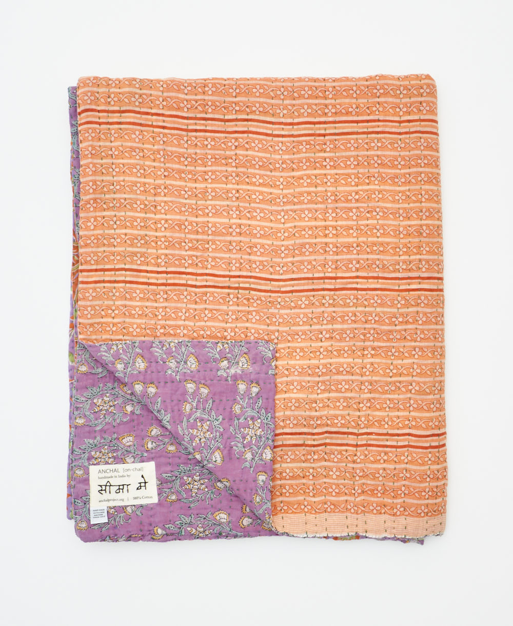 quilted throw in twin size handmade in India by Anchal artisans
