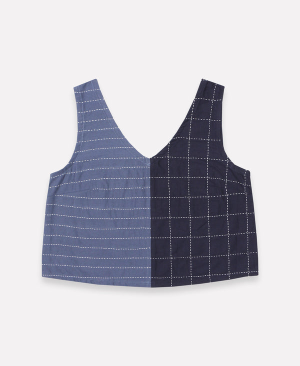 hand-embroidered sleeveless crop top made from 100% organic cotton twill in India