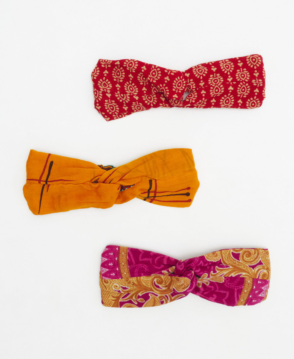 red, orange and pink cotton twist headbands