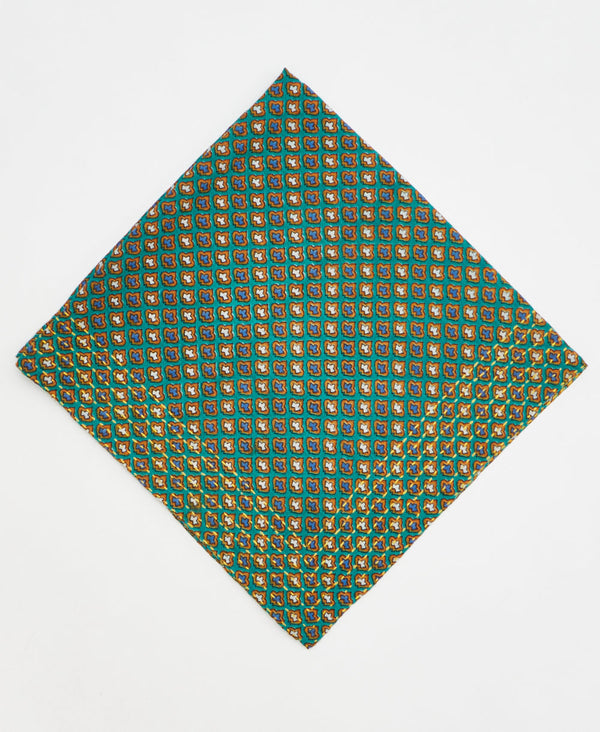 teal geometric print cotton bandana scarf handmade in India
