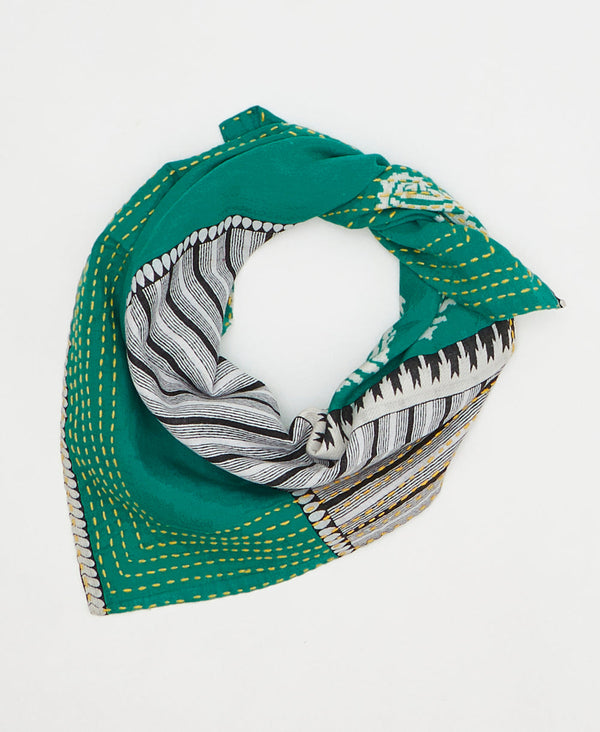 artisan-made vintage cotton bandana in a teal and black striped design
