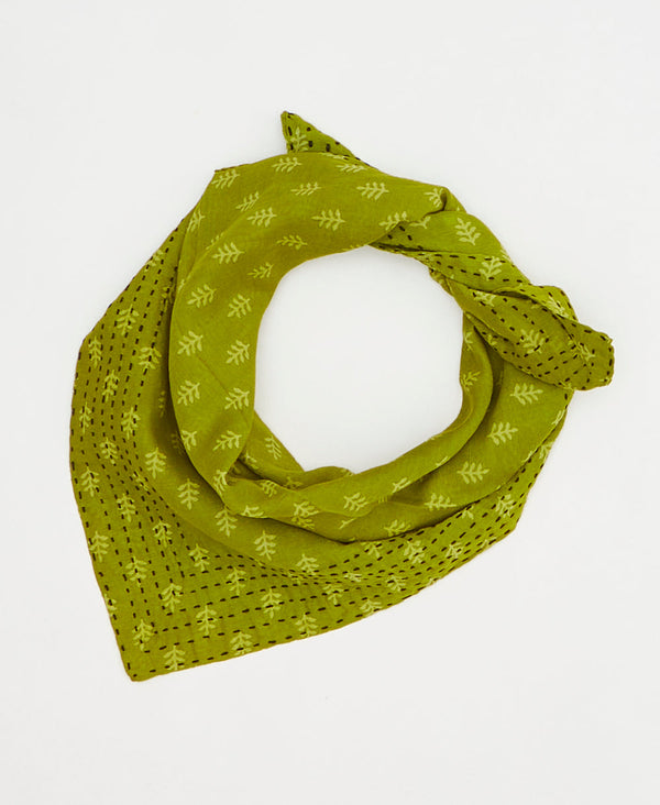 artisan-made vintage cotton bandana in a green leaf design
