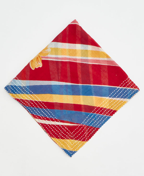 red, yellow, and blue wavy striped cotton bandana scarf handmade in India
