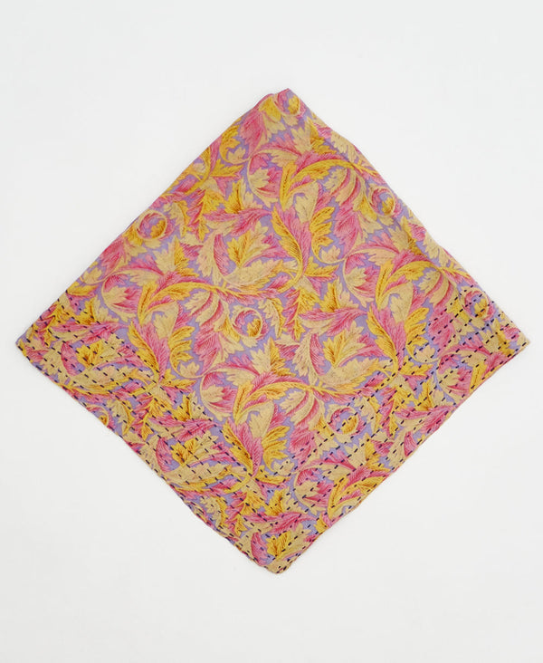 pink and yellow leaf print cotton bandana scarf handmade in India

