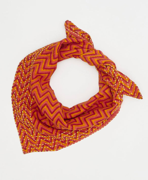 artisan-made vintage cotton bandana in an orange and red chevron design
