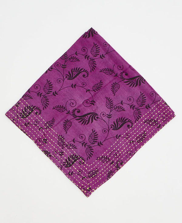purple vine floral print cotton bandana scarf handmade in India
