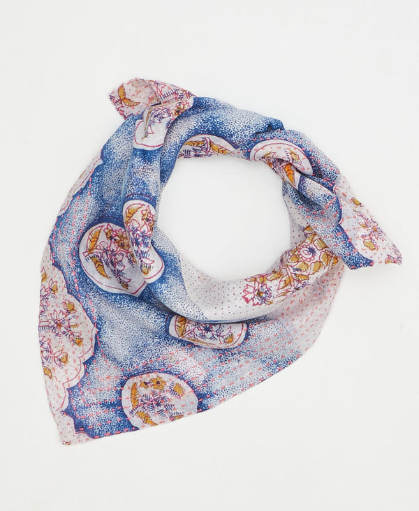 artisan-made vintage cotton bandana in a blue and yellow floral design
