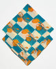 embroidered bandana scarf in a one-of-a-kind blue checkered floral pattern