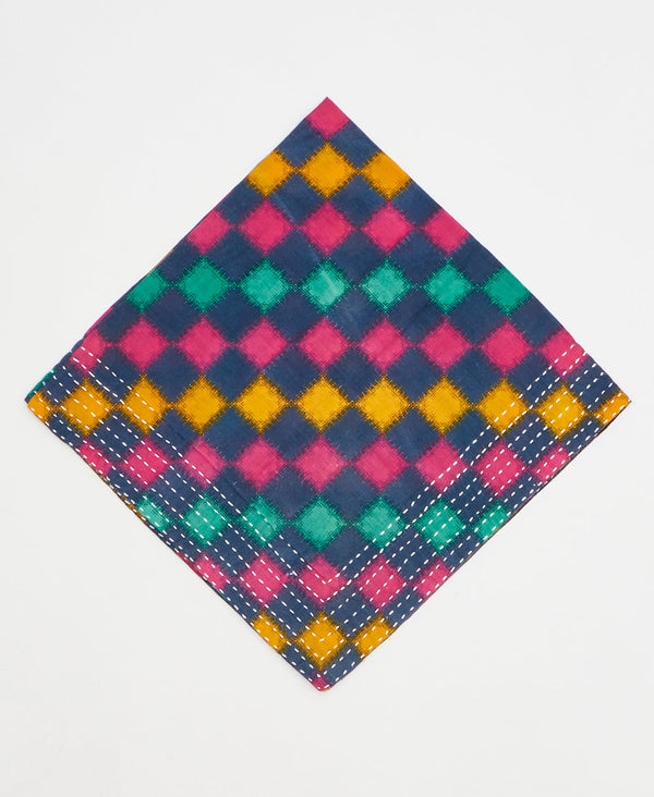 colorful checker print cotton bandana scarf handmade in India
