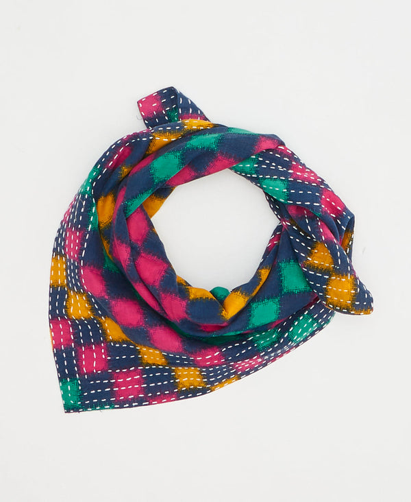 artisan-made vintage cotton bandana in a colorful checkered design
