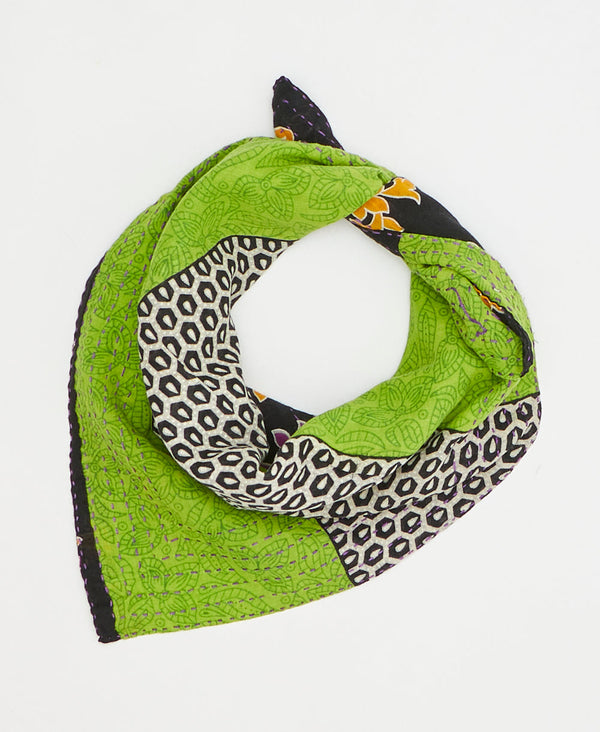 artisan-made vintage cotton bandana in a bold green floral design
