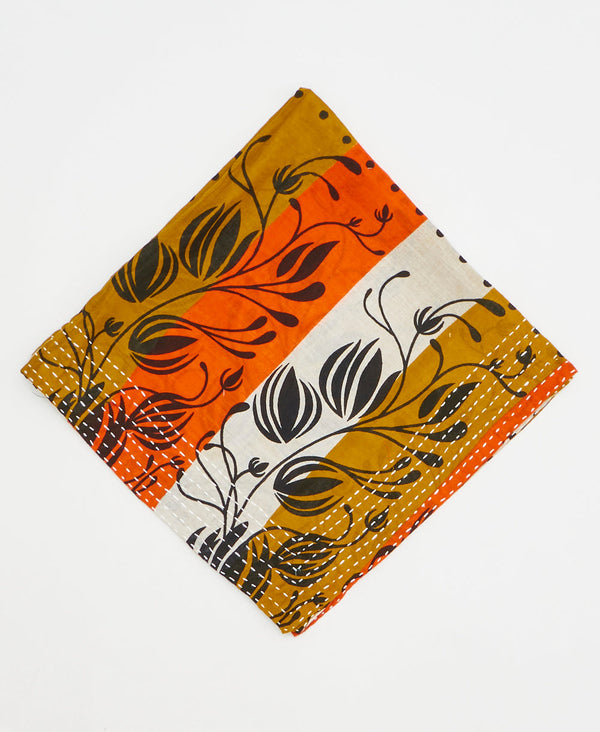 orange and yellow striped floral print cotton bandana scarf handmade in India
