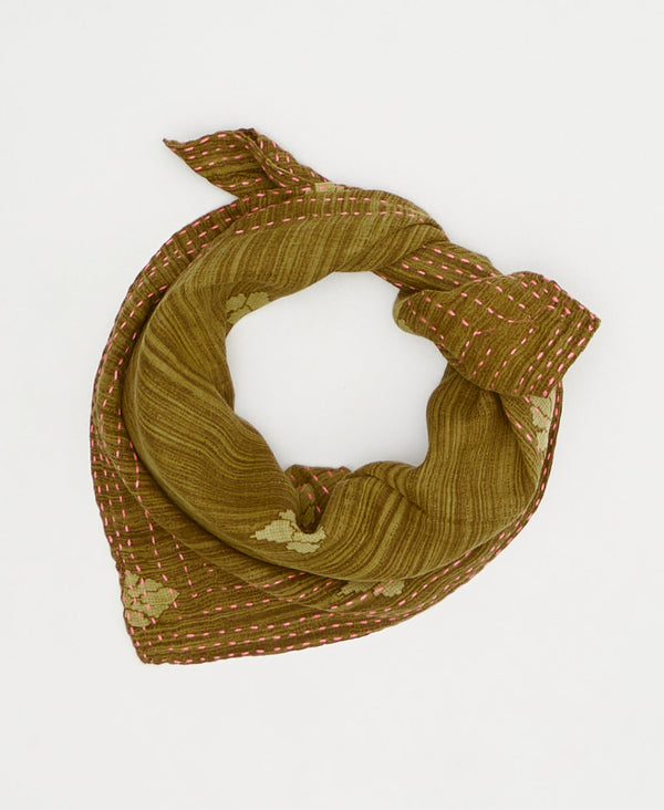 artisan-made vintage cotton bandana in a  green geometric design

