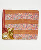  Artisan-made king kantha quilt in a terracotta geometric design made from upcycled saris
