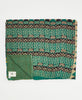 Artisan-made king kantha quilt in green geometric design made from upcycled saris
