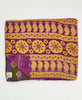  Artisan-made king kantha quilt in a purple geometric design made from upcycled saris
