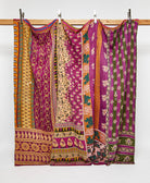 King kantha quilt in purple geometric pattern handmade in India
