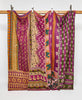 King kantha quilt in purple geometric pattern handmade in India
