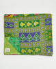  Artisan-made king kantha quilt in a green abstract design made from upcycled saris

