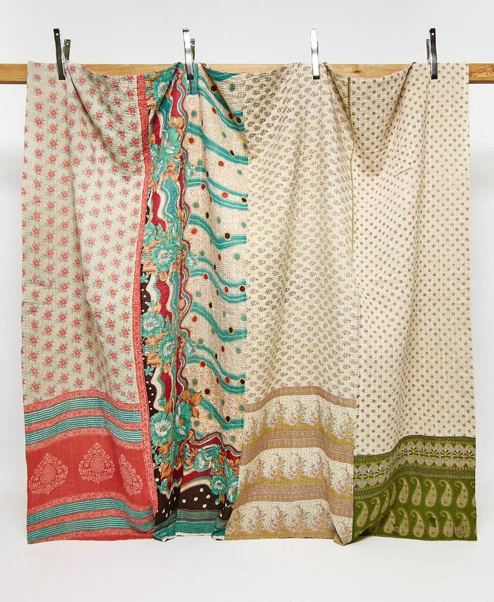 Creative Co-op Handmade Vintage Cotton Kantha Upholstered Cane Chair (Each Pattern Will Vary)