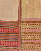 Beige and red traditional kantha bedding quilt ethically made from vintage cotton fabric
