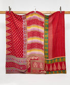 Queen kantha quilt in red paisley pattern handmade in India
