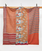 Queen kantha quilt in red floral pattern handmade in India
