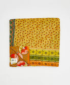  Artisan-made queen kantha quilt in yellow floral design made from upcycled saris
