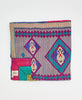  Artisan-made queen kantha quilt in purple and blue floral striped design made from upcycled saris
