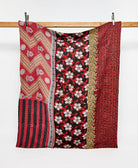 Twin kantha quilt in red floral pattern handmade in India
