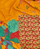 yellow geometric kantha bedding quilt ethically made from vintage cotton fabric
