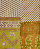 Twin kantha quilt with reversible green and brown paisley pattern