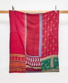 Twin kantha quilt in a red tradiditonal pattern handmade in India
