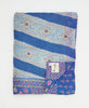 Artisan-made twin kantha quilt in a blue striped  design made from upcycled saris

