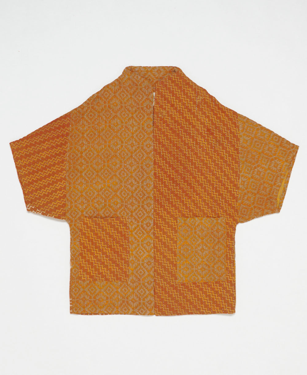 one-of-a-kind cocoon orange chevron quilted jacket made from upcycled vintage cotton saris