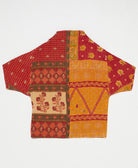 ethically made quilted jacket in a red & yellow floral print handmade by artisans in India