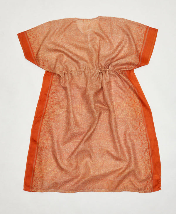 One-of-a-kind orange and gold traditional silk kaftan dress made using vintage silk saris