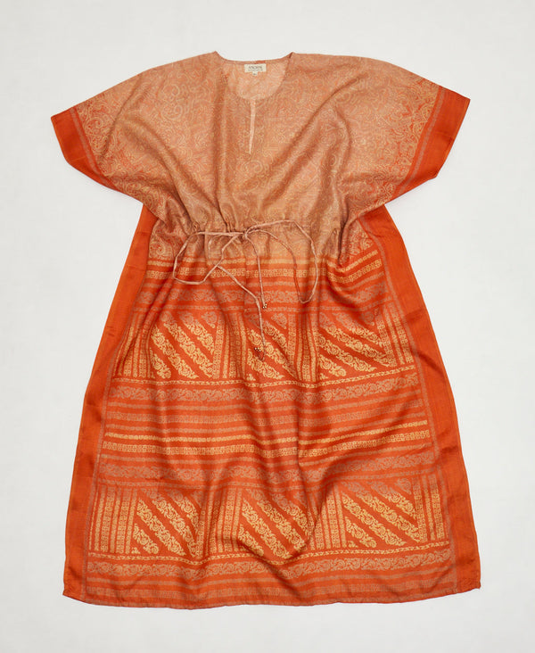 orange and gold traditional  Vintage Silk Kaftan Dress made by artisans