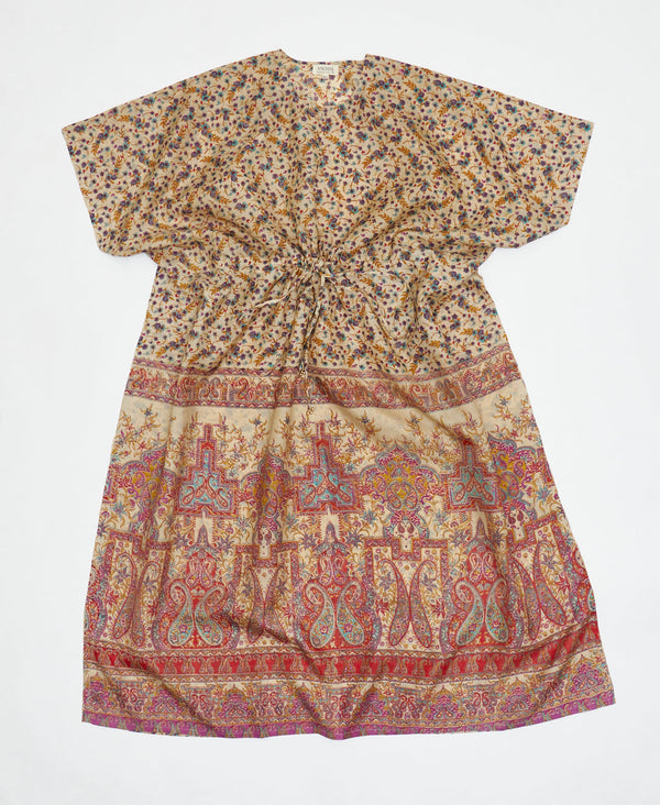 red and blue paisley Vintage Silk Kaftan Dress made by artisans