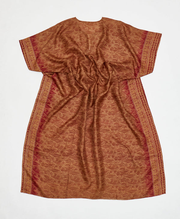 One-of-a-kind burnt orange and red abstarct silk kaftan dress made using vintage silk saris