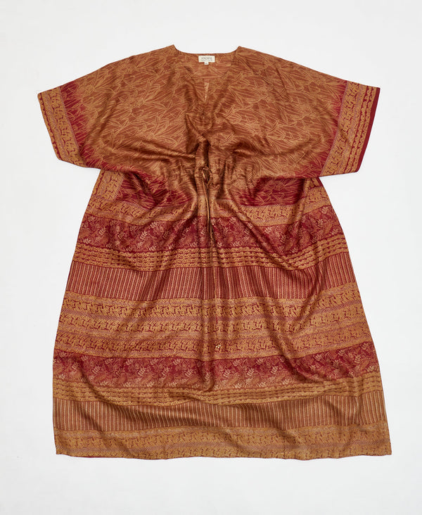burnt orange and red  Vintage Silk Kaftan Dress made by artisans